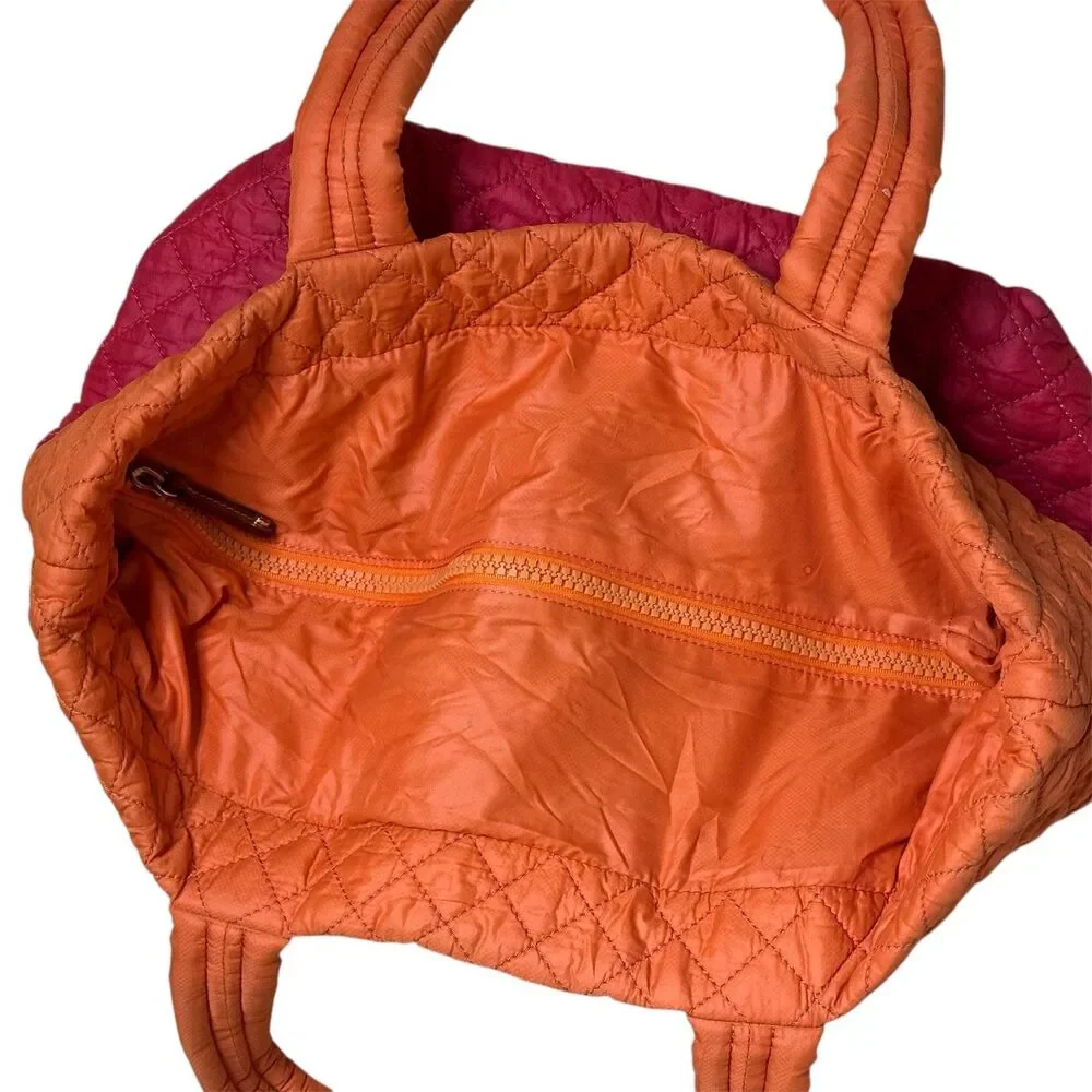 MZ Wallace Metro Tote Bag Purse Quilted Nylon ColorBlock Orange Red